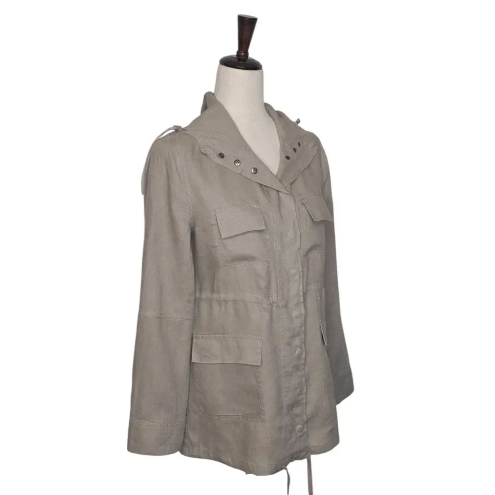 London Jean Toupe 100% Linen Hooded Utility Jacket Size XS